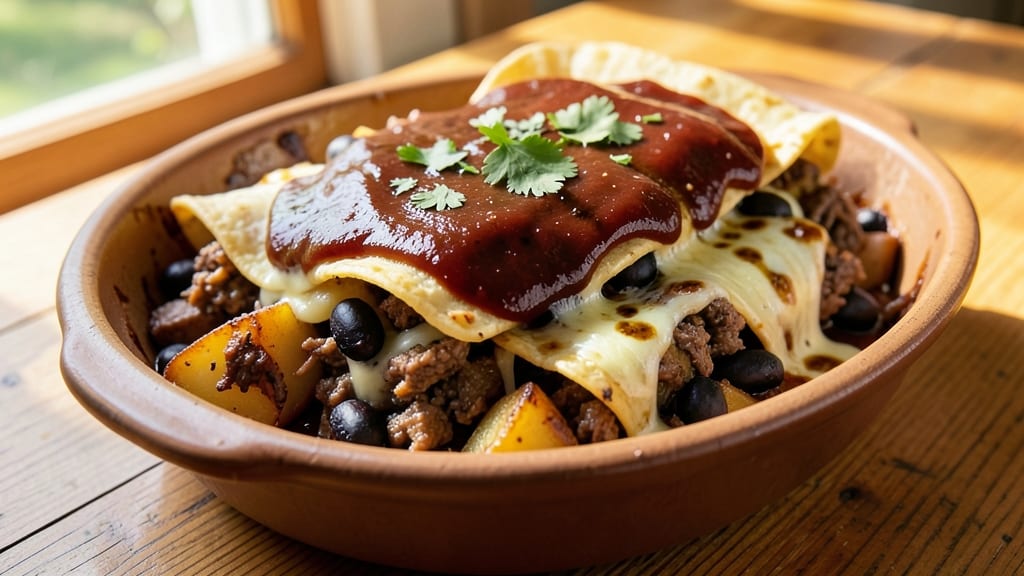 Beef and Potato Enchilada Recipe: Hearty One-Pan Fiesta With Crispy Tortillas