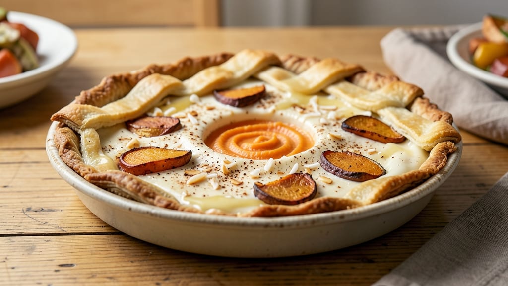 Vegan Sweet Potato Quiche Recipe: Crispy Celery Crown Over Spiced Coconut Bliss
