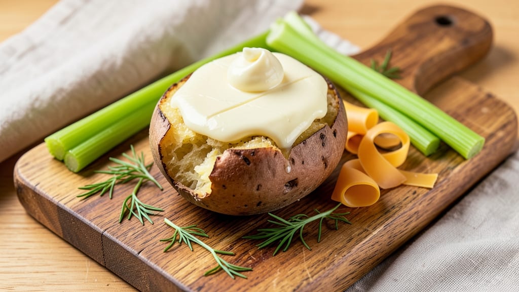 Baked Potato Recipe Video: Crispy Celery Crown Over Creamy Herb Cheese