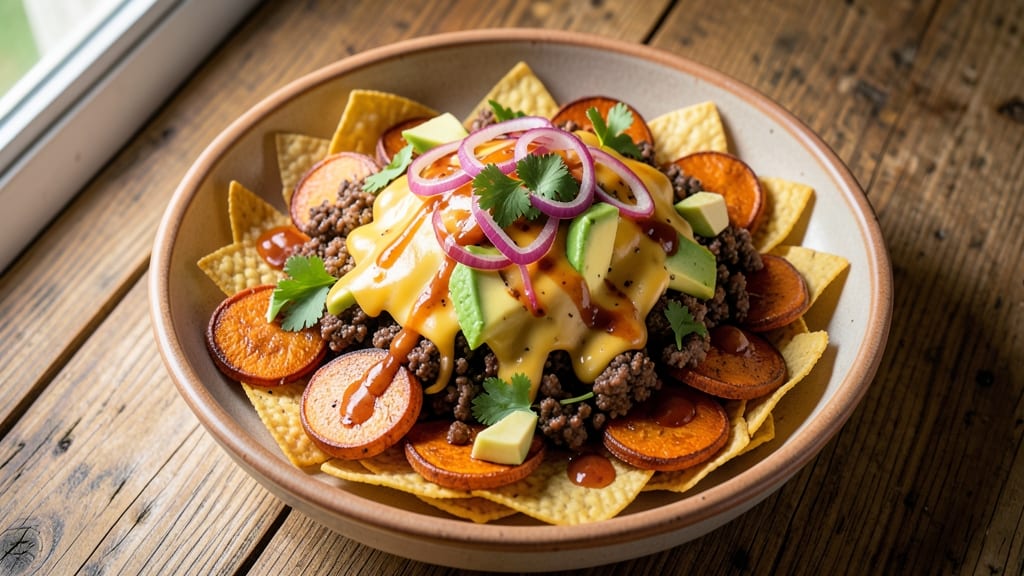 Sweet Potato and Ground Beef Nachos Recipe: Crispy Tortilla Stacks Loaded With Smoky Spice