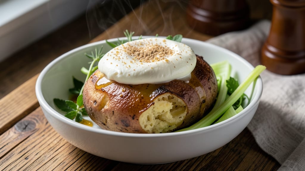 Baked Potato Recipe at 450: Crispy Celery Crown Over Nutmeg Cream Cheese Bliss