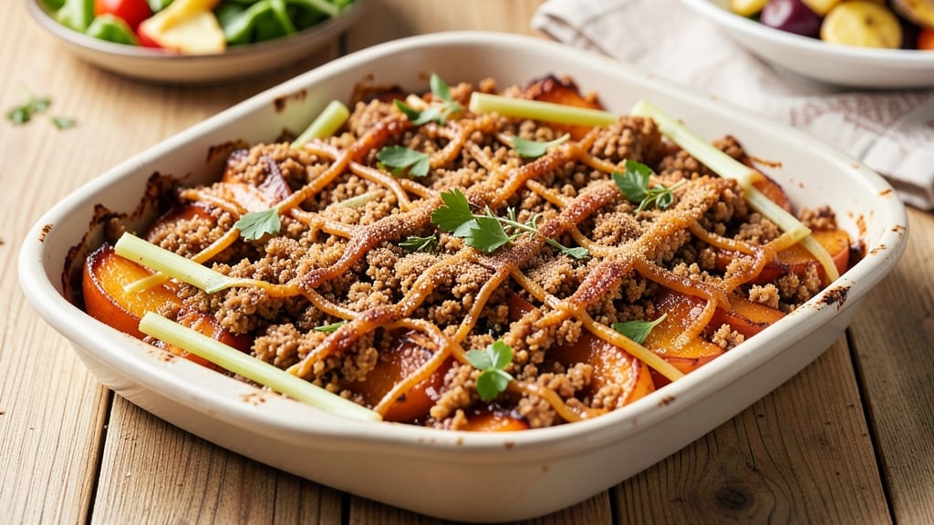 Sweet Potato Crumble Topping Recipe: Celery Crown Crunch Over Nutmeg-Spiced Sweetness