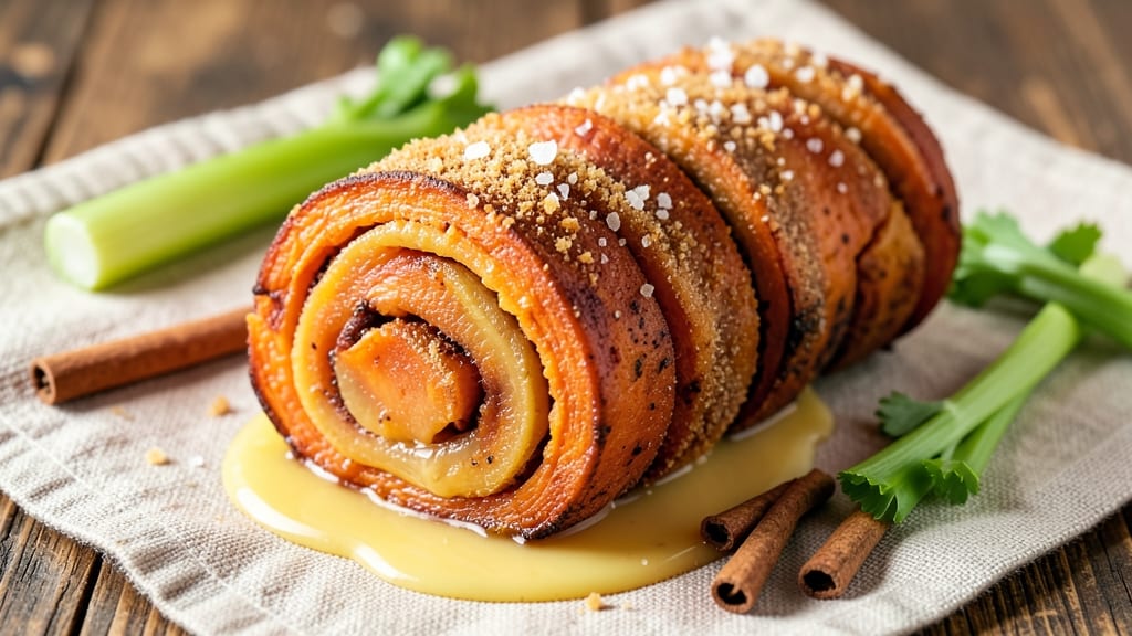 Sweet Potato Log Roll Recipe: Spiced Roast with Caramelized Sweetness and Crispy Celery Crown