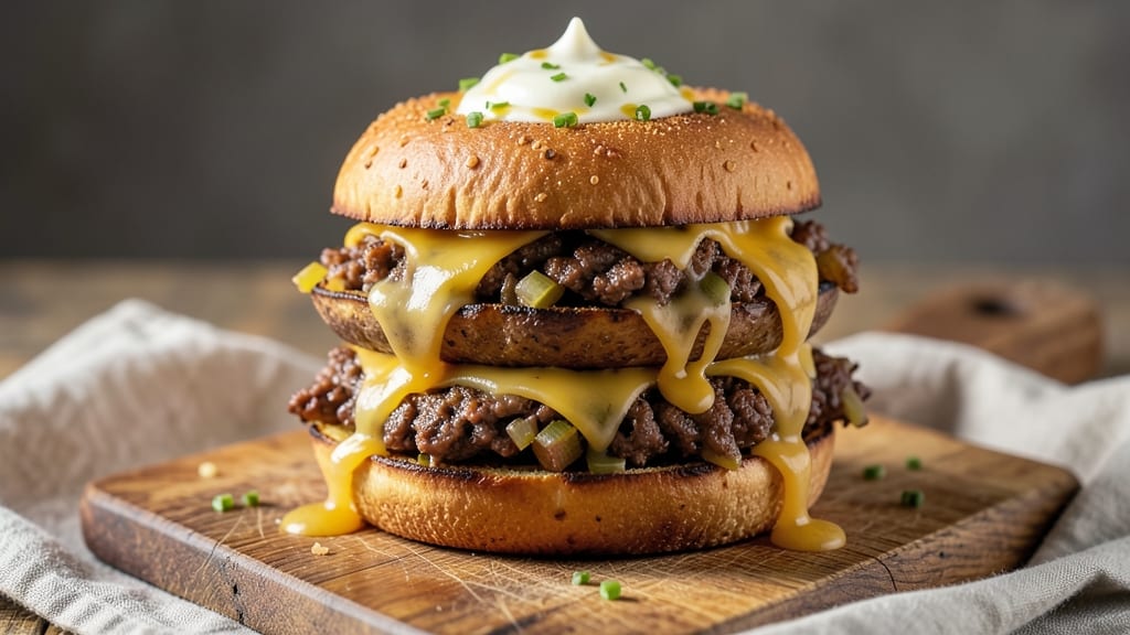 Baked Potato Hamburgers Recipe: Crispy Celery Crown Meets Creamy Cheese Bliss