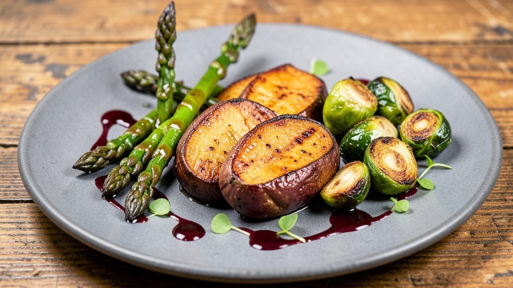 Sweet Potato, Asparagus, and Brussels Sprouts Recipe: Roasted Trio With Caramelized Sweetness