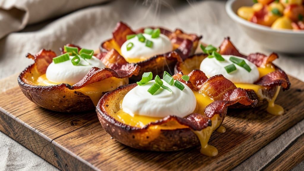 Bacon Cheddar Potato Skins Recipe: Smoky Crispy Edges With Gooey Cheese Pull