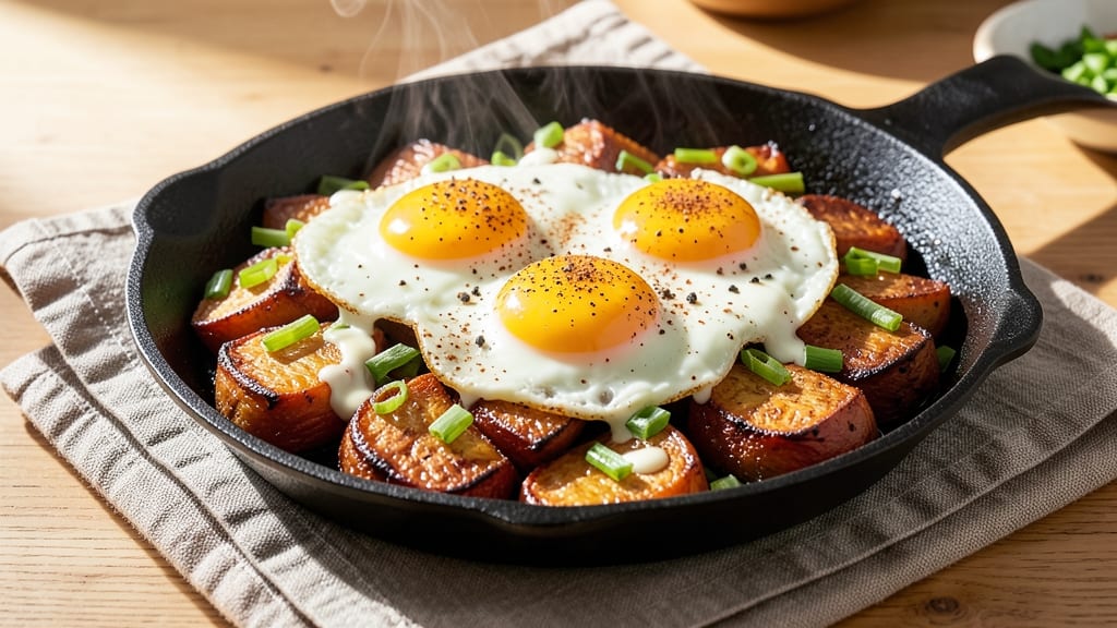Sweet Potato Breakfast Skillet Recipe: Spiced Sweetness With Crispy Celery Crown