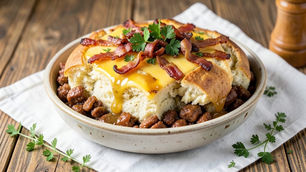 Bacon and Sausage Stuffed Potato Loaf Recipe: Crispy Crust, Smoky Meat-Packed Heart