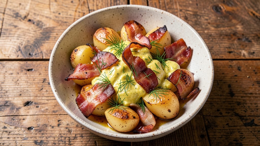 Authentic Bavarian Potato Salad Recipe: Dill-Infused Mustard Dressing With Crispy Bacon Bits