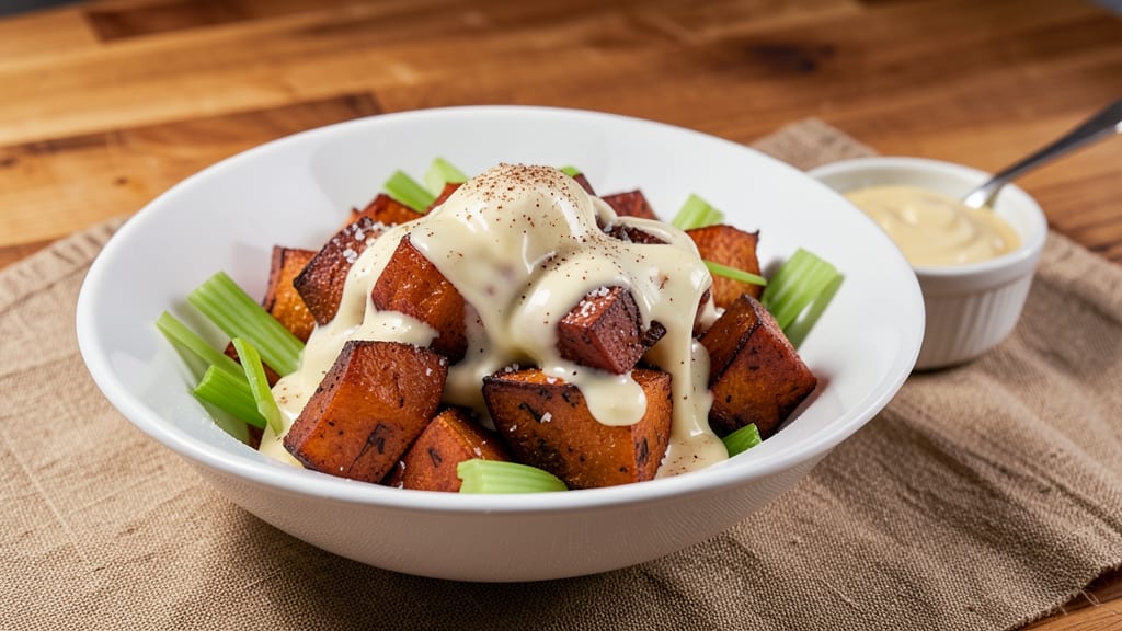 Tyler Florence's Sweet Potato Recipe: Crispy Celery Crown Over Nutmeg Cream Cheese Bliss