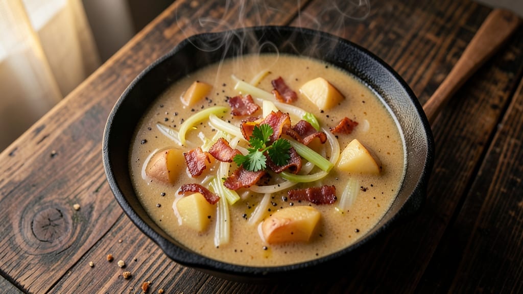 54th Street Bar and Grill Potato Soup Recipe: Smoky Bacon Crunch Over Velvety Cream Cheese Bliss