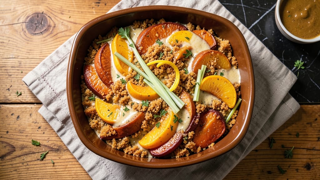 Squash and Sweet Potato Casserole Recipe: Nutmeg-Kissed Roast with Celery Crown Crunch