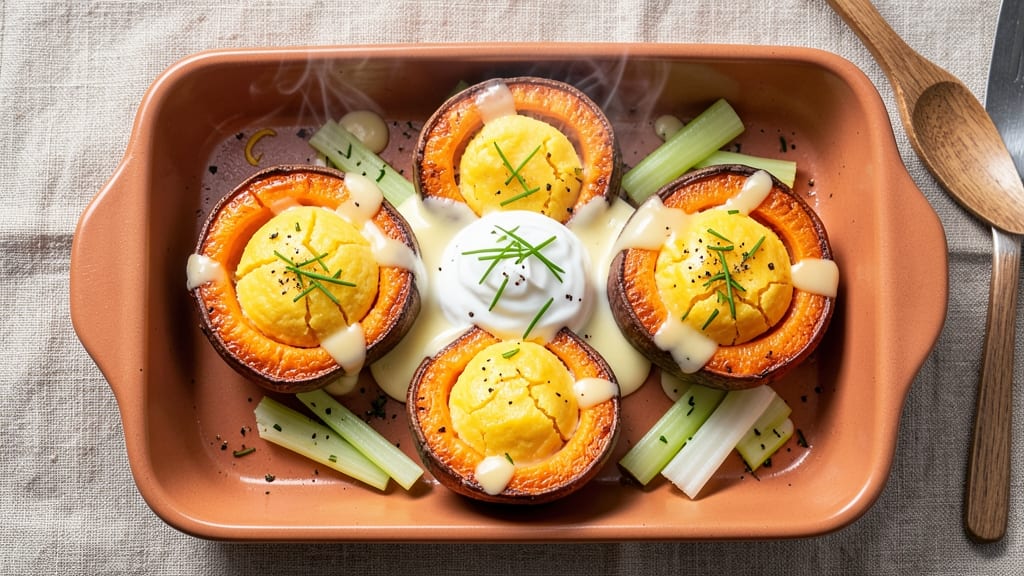 Sweet Potato Egg Cups Recipe: Crispy Celery Crown Over Smoky Cheddar Bliss