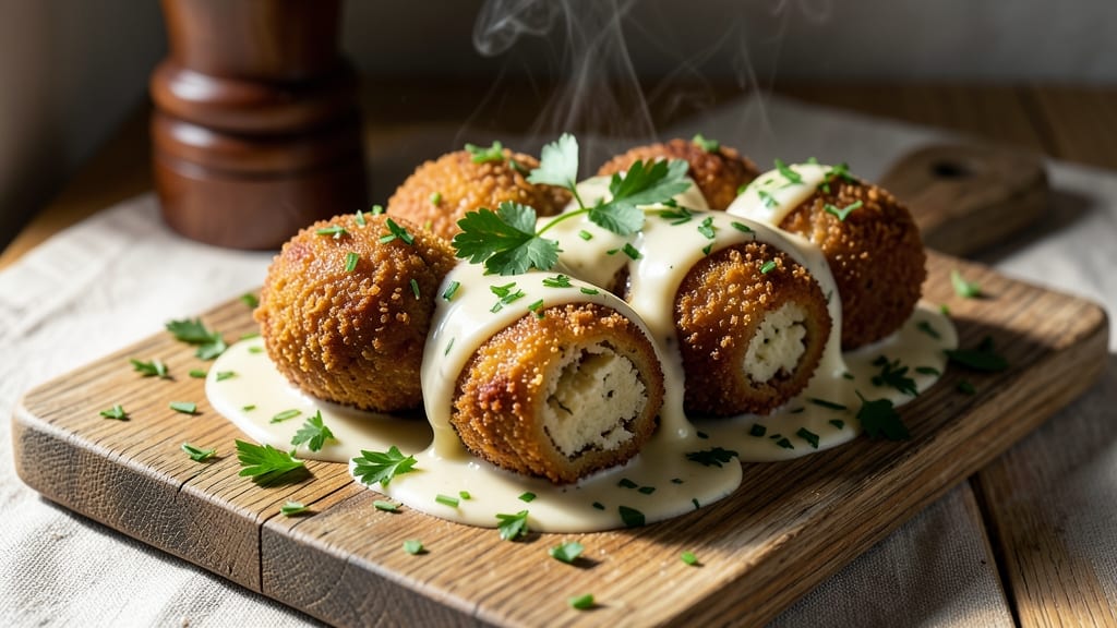 Belgian Potato Croquettes Recipe: Crispy Celery Crown Over Creamy Herb Filling