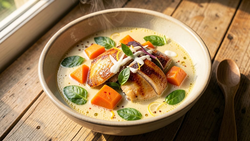 Thai Chicken and Sweet Potato Soup Recipe: Coconut-Creamy Spice With Silky Dumplings