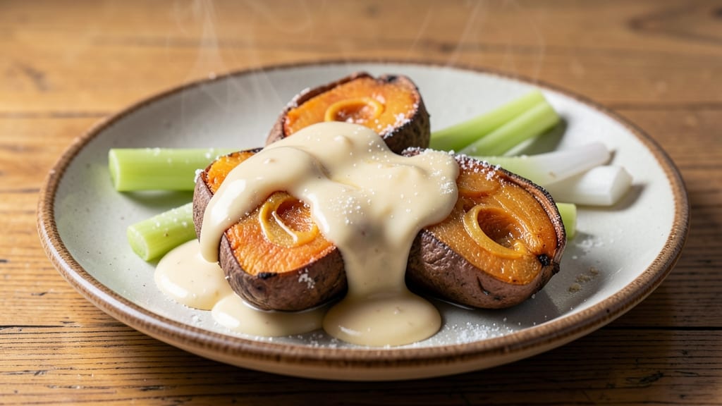 Sweet Potato Jojo's Recipe: Celery Crown Crunch Meets Sweet Potato Cream