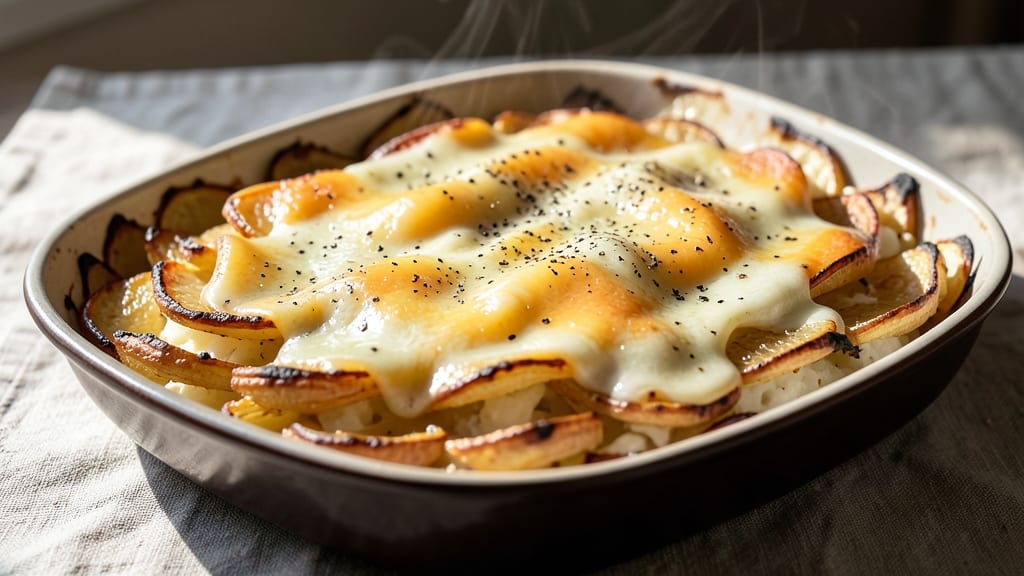 Baked Potato Gratin Recipe: Crispy Celery Crown Over Nutty Cheese Bliss *(rejectedSubtitle: Duplicate of Existing Phrasing)*
