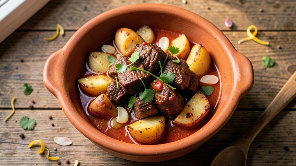 Beef Potato Indian Curry Recipe: Spiced Tomato Gravy with Tender Meat and Crispy Spuds